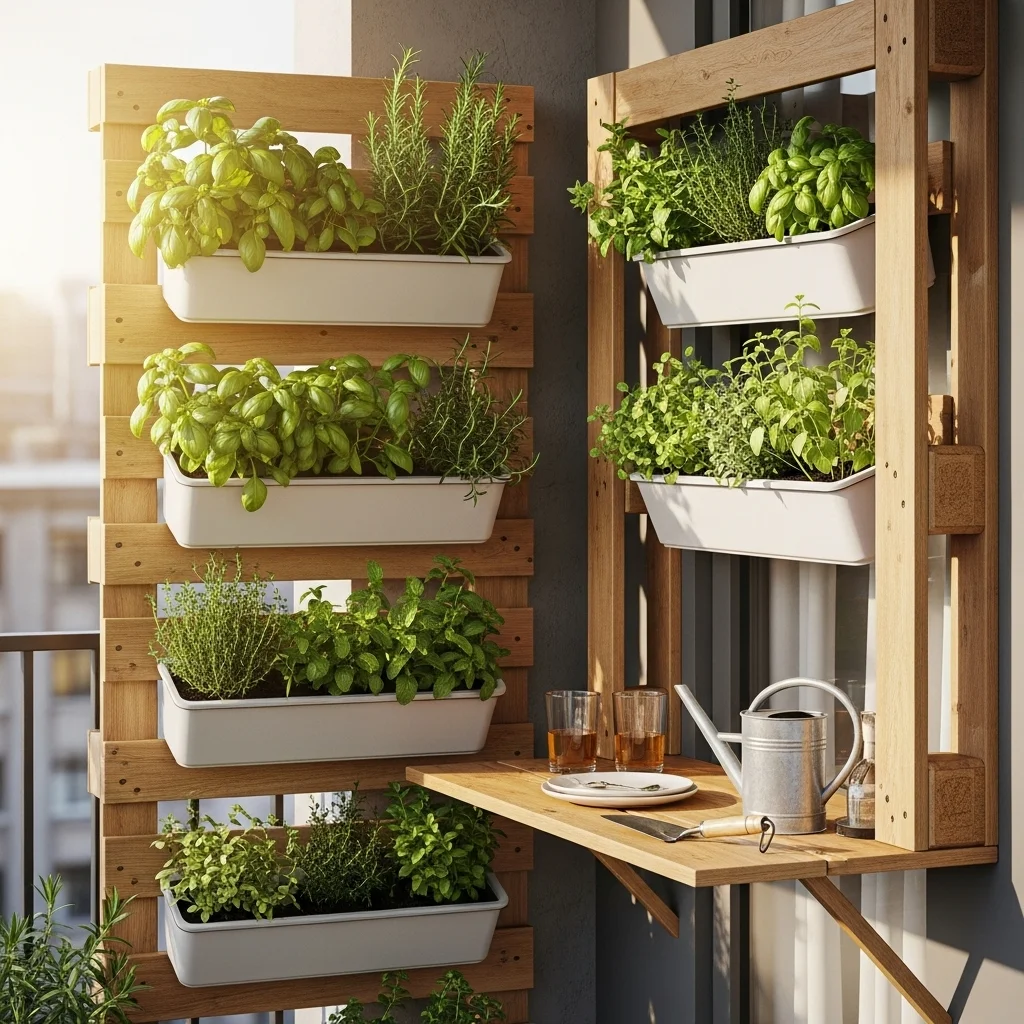 Vertical Pallet Herb Wall with Fold-Down Bar
