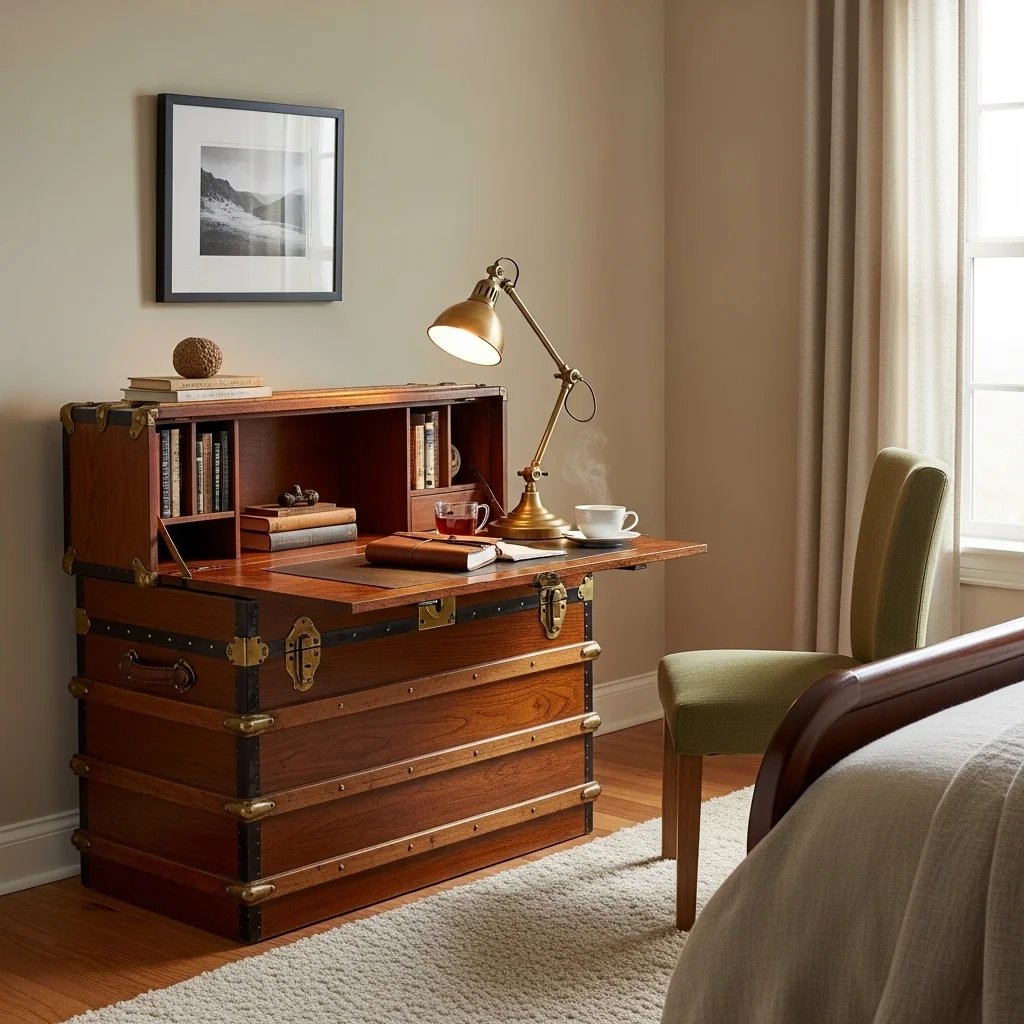Vintage Trunk Desk with Fold-Up Wings