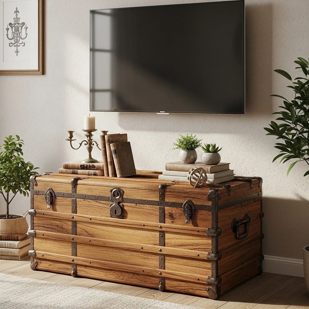 Vintage Trunk Media Stand