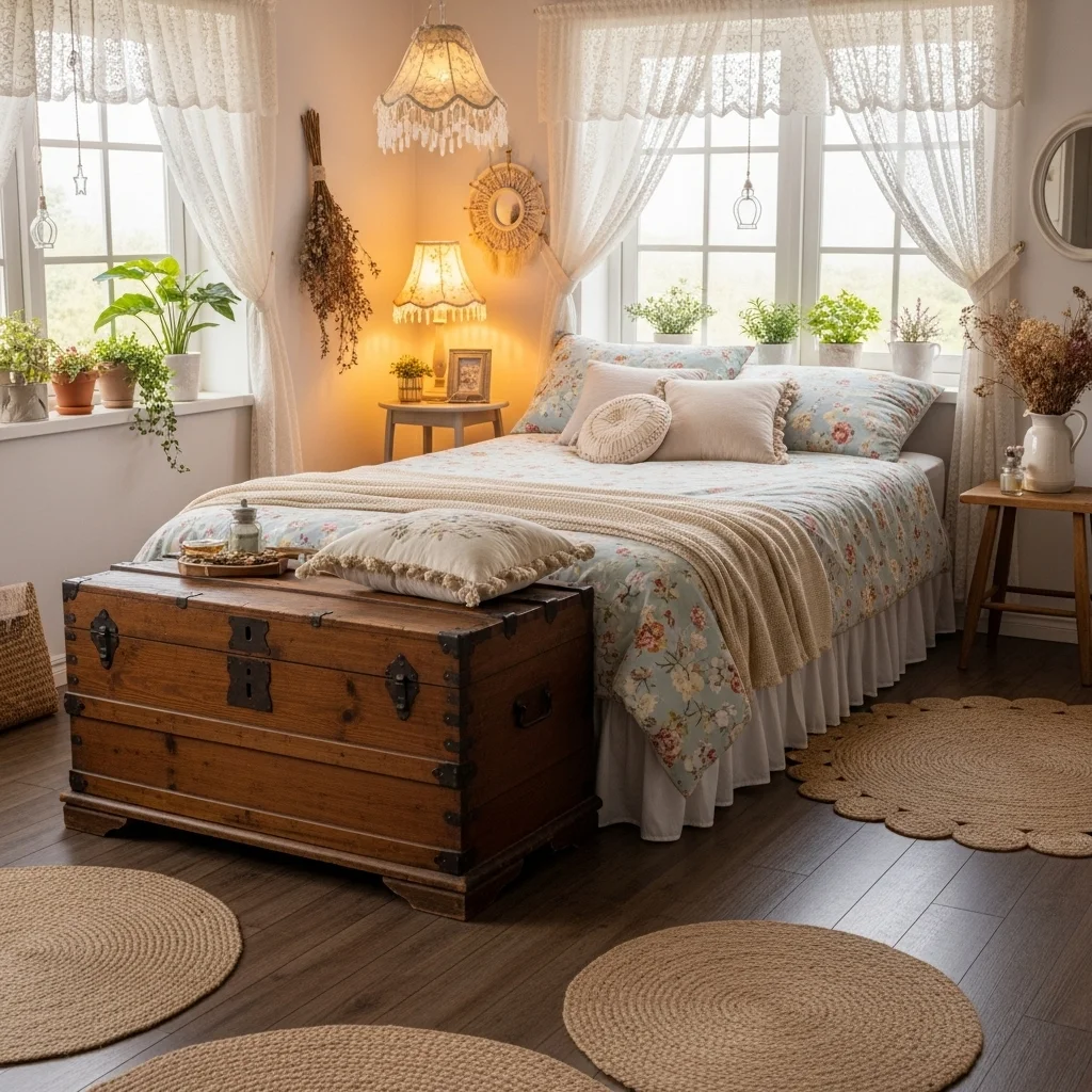  Vintage Wooden Chest at the Foot of the Bed
