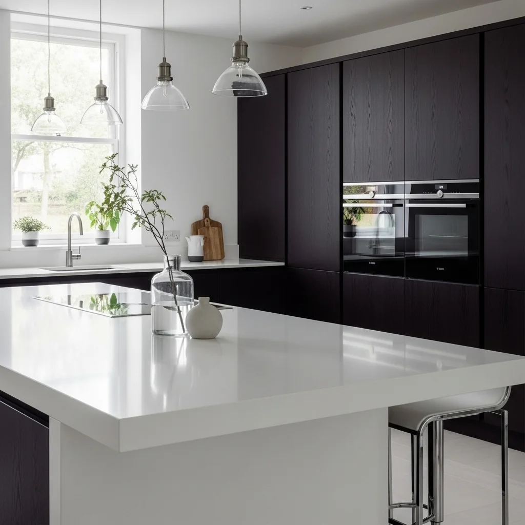 White Countertops With Dark Cabinets