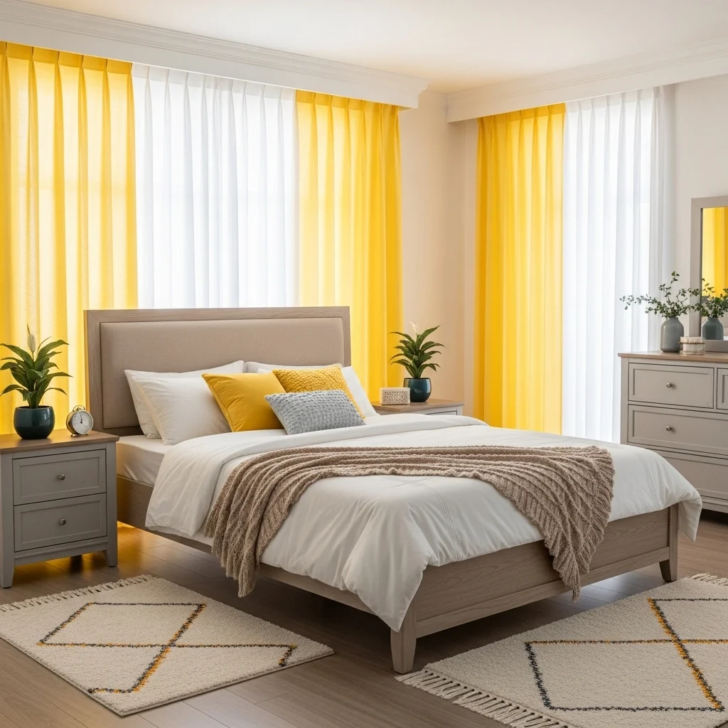 Yellow Curtains with Sheer Panels