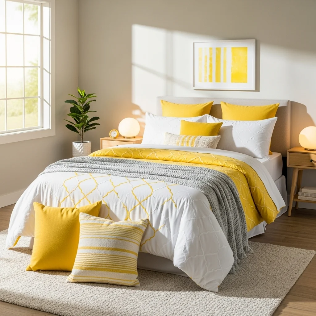 Yellow and White Bedding