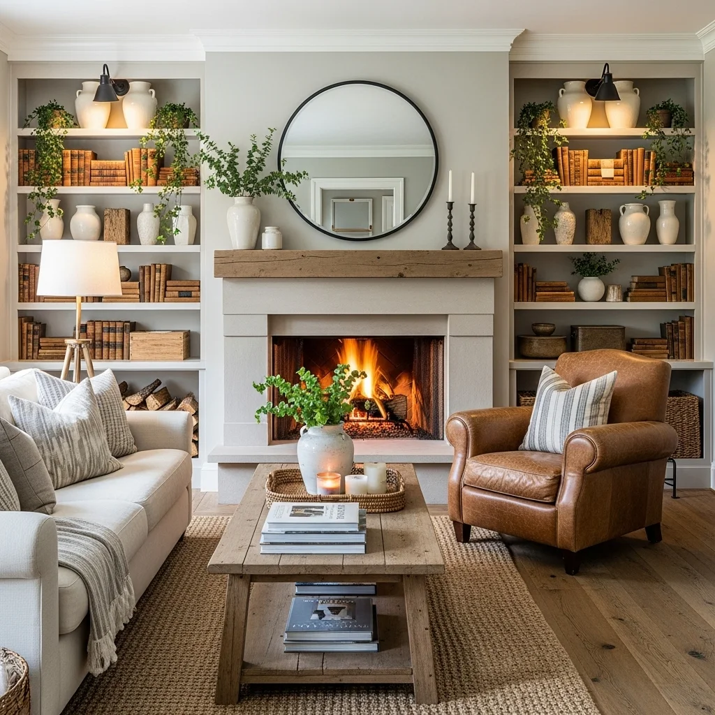Add Built-In Shelves Beside the Fireplace