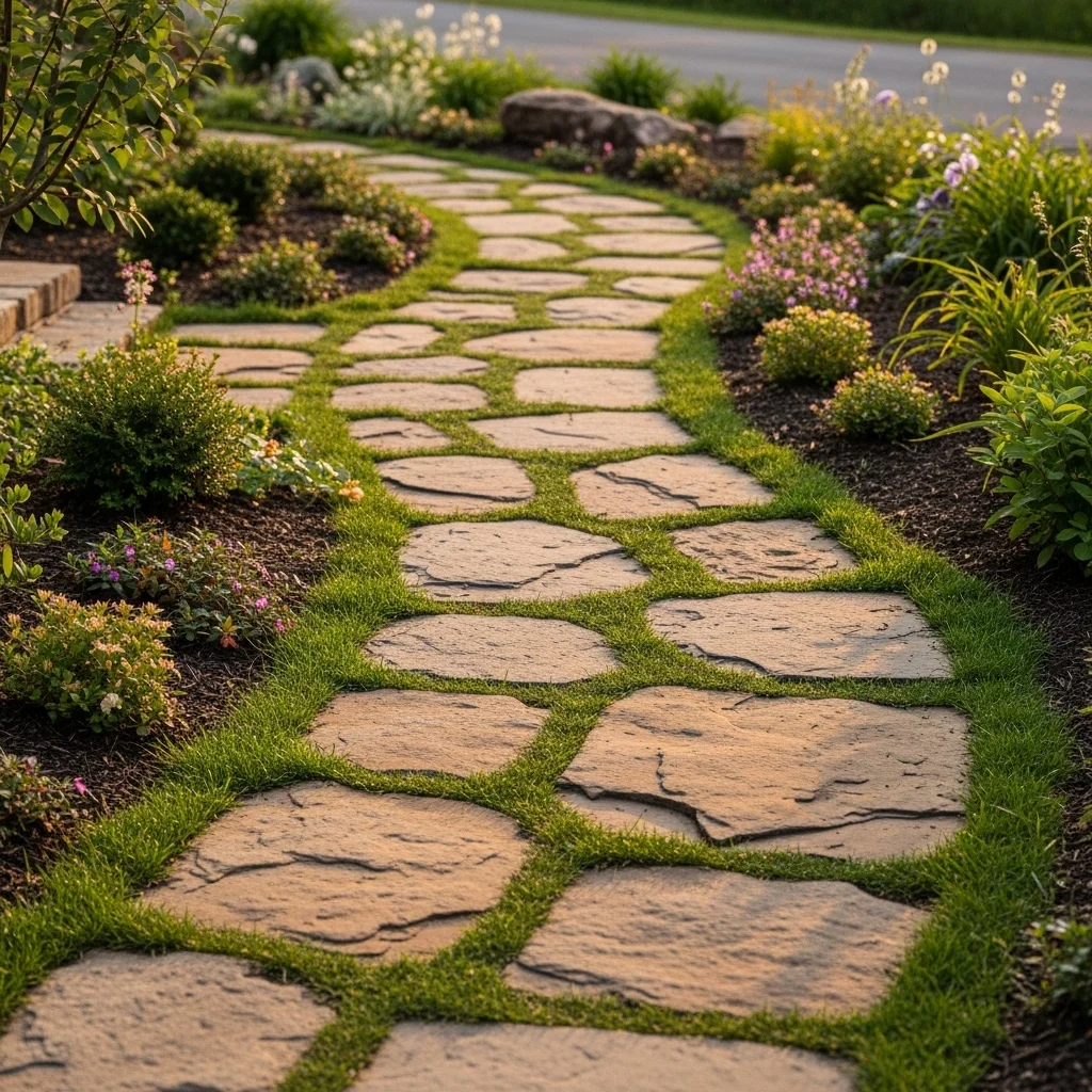  Add a Rustic Stone Path Beside the Driveway