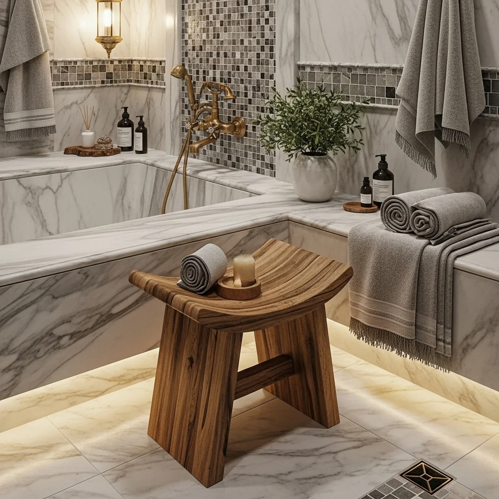  Add a Wooden Bath Stool or Bench