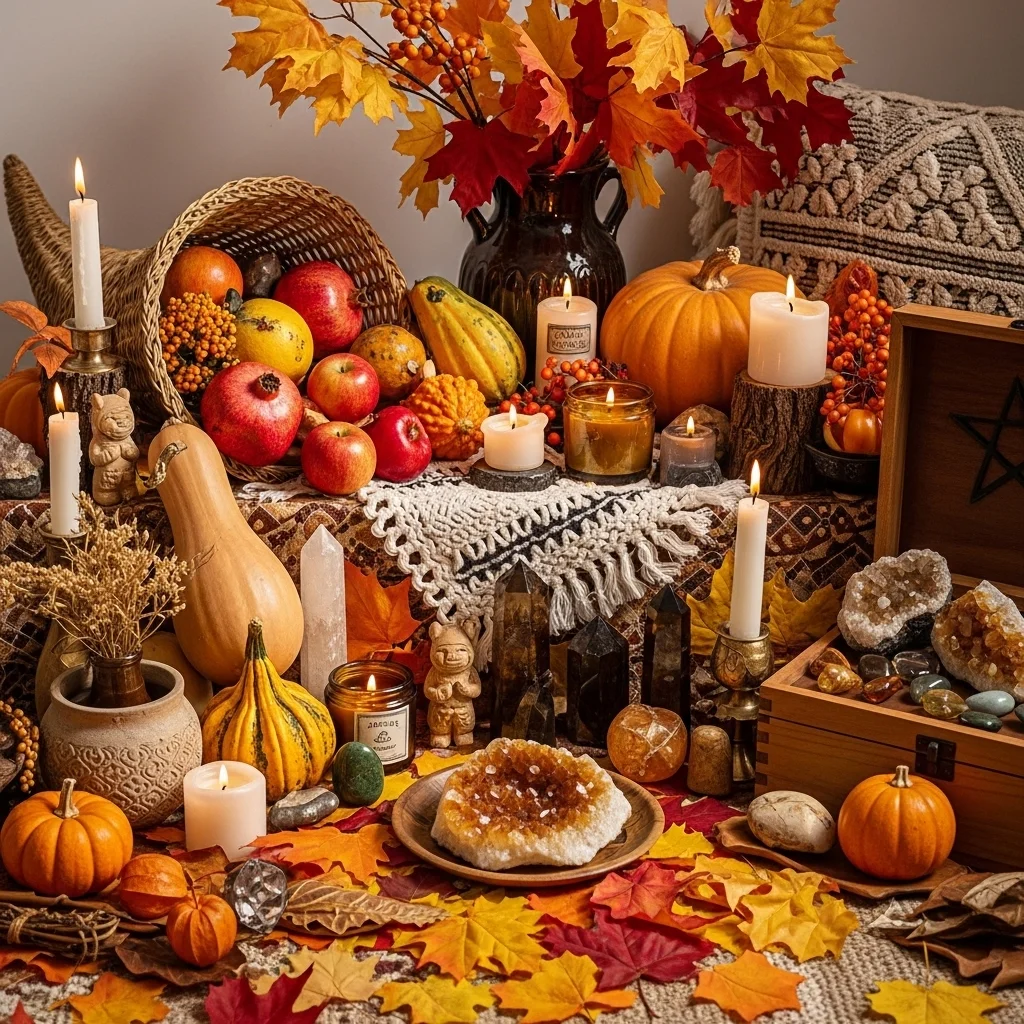 Autumnal Harvest Altar with Dried Cornucopia