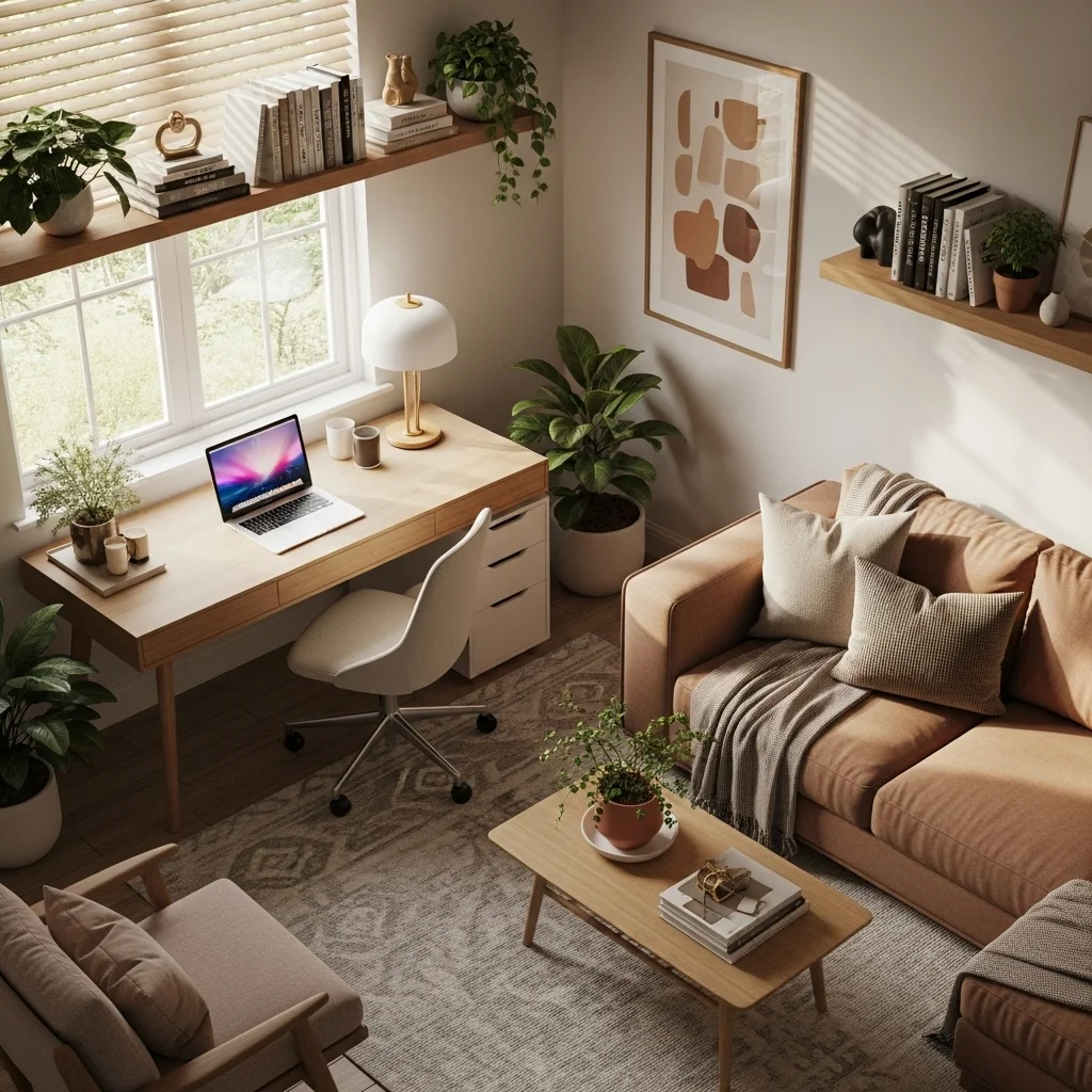 Blend Office Decor with Living Room Style