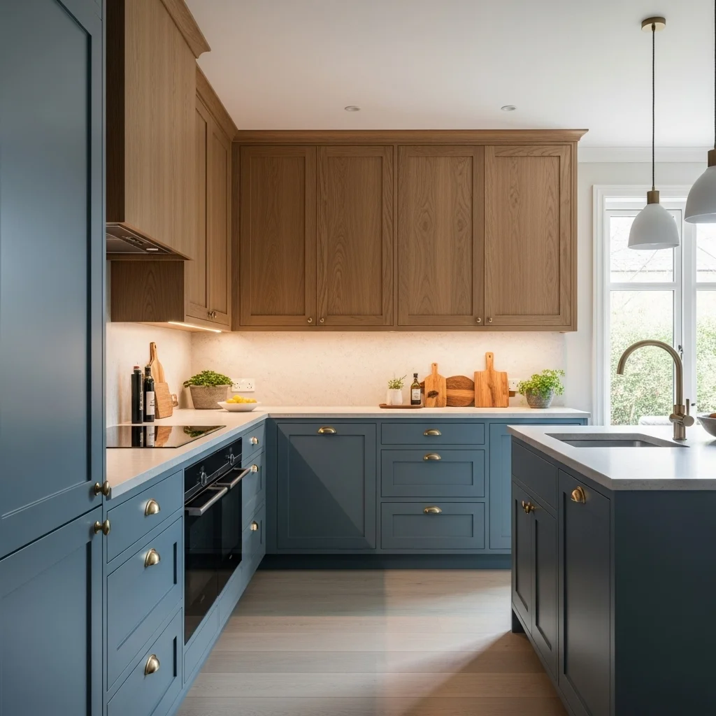  Blue and Warm Wood Tones