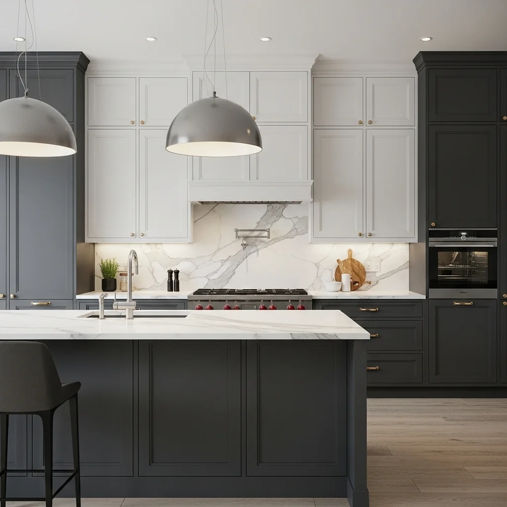 Charcoal Gray and White Marble