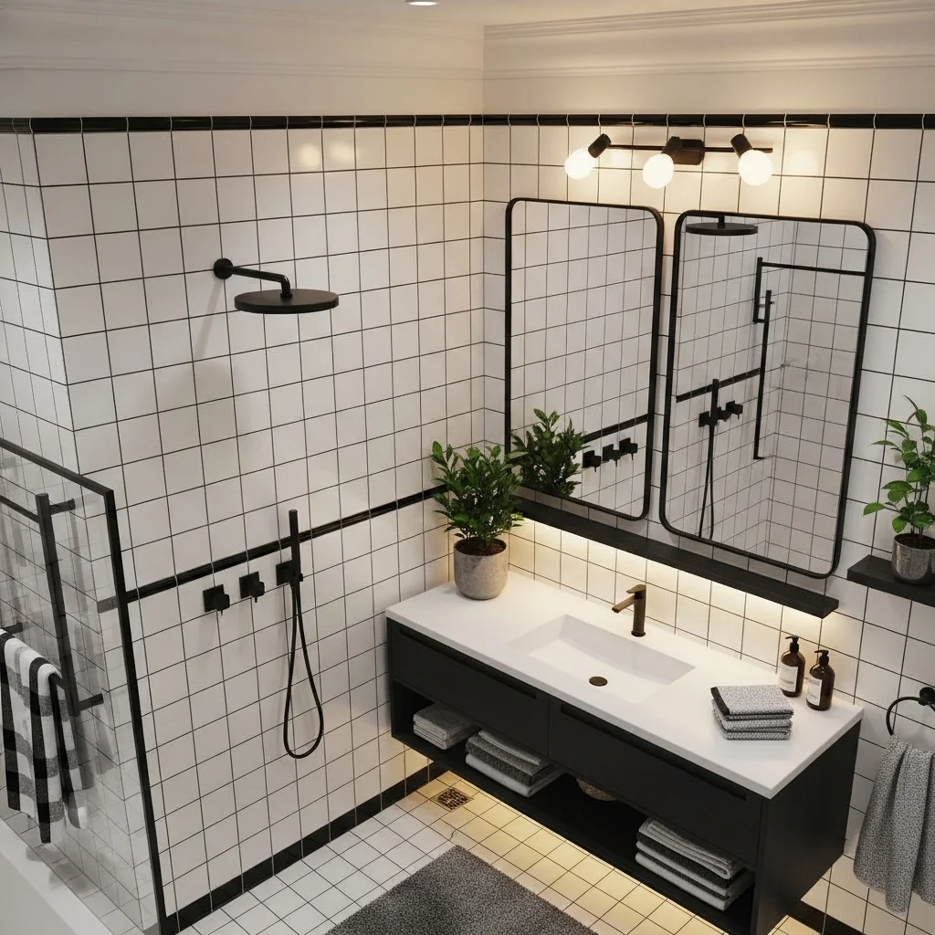 Classic Subway Tiles with Black Grout