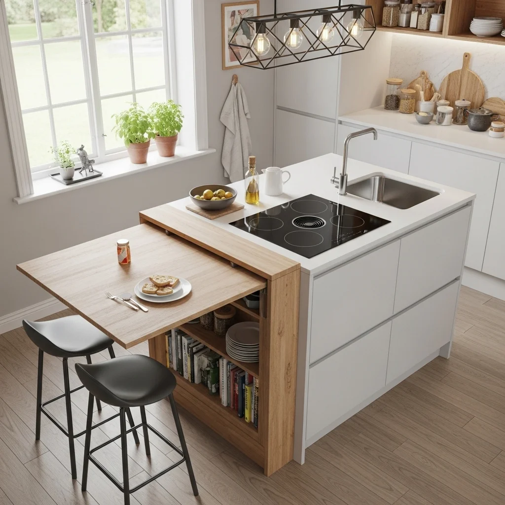 Compact Peninsula Island with Fold-Down Dining