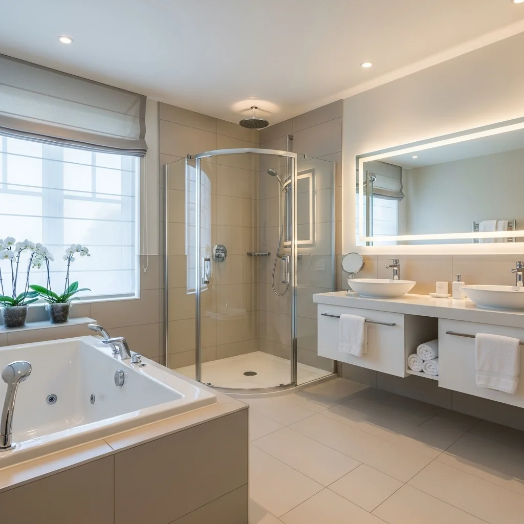 Drop-In Soaker with Curved Glass Enclosure