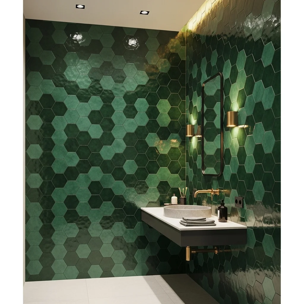 Emerald Green Hexagon Tile Mosaic