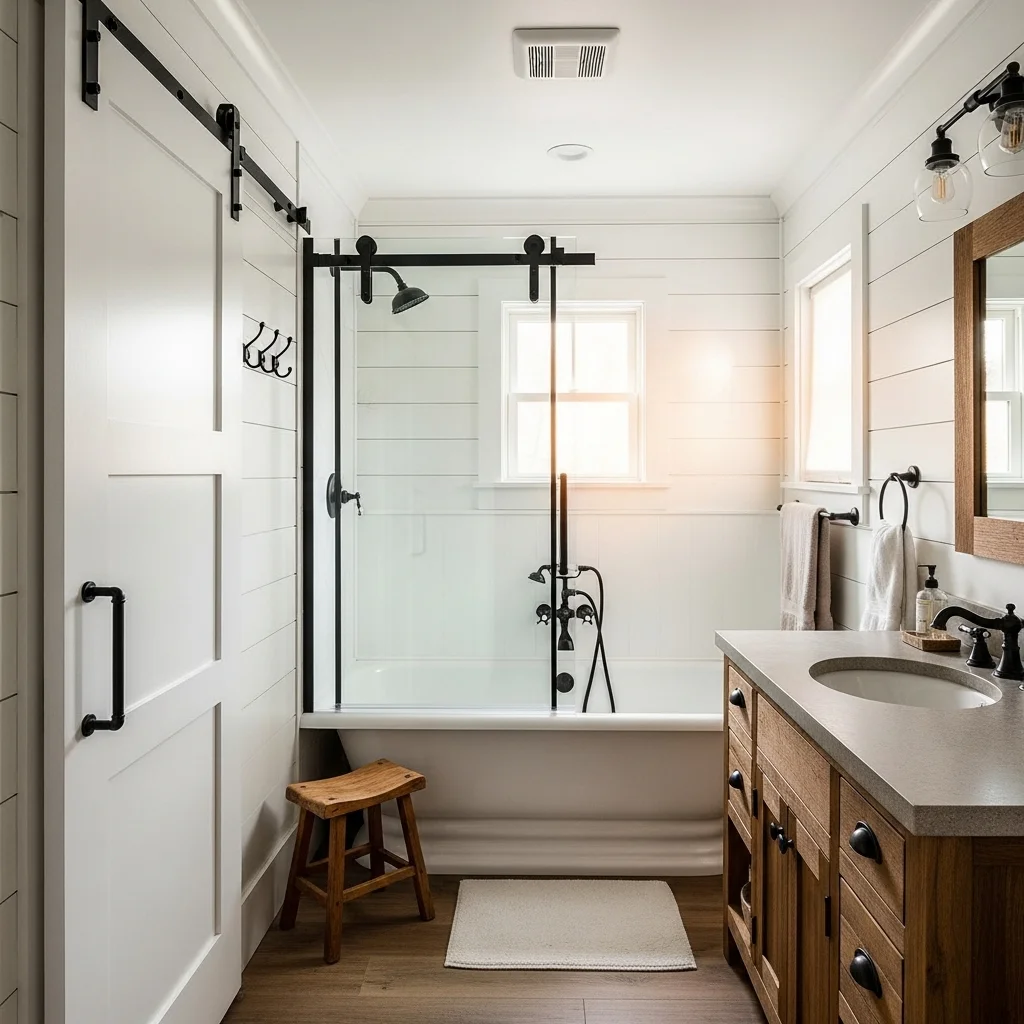 Farmhouse Apron-Front Tub with Barn-Door Glass