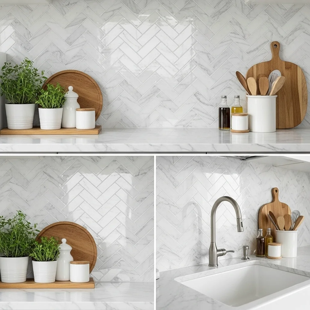  Herringbone Marble Mosaic Whisper