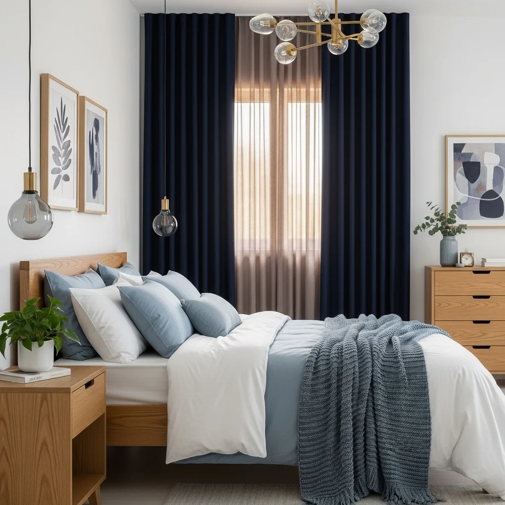 Incorporate Navy Curtains for Contrast