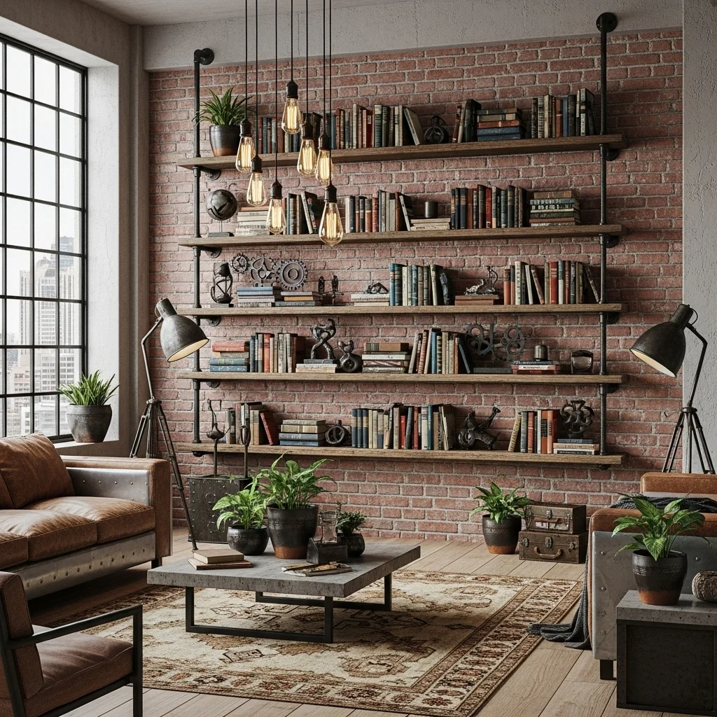  Industrial Wooden Shelves with Metal Brackets