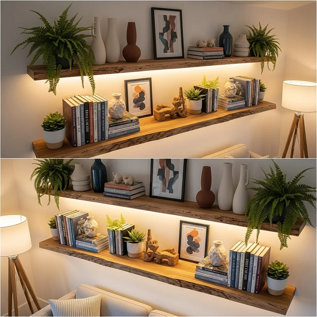  Live-Edge Wooden Wall Shelves
