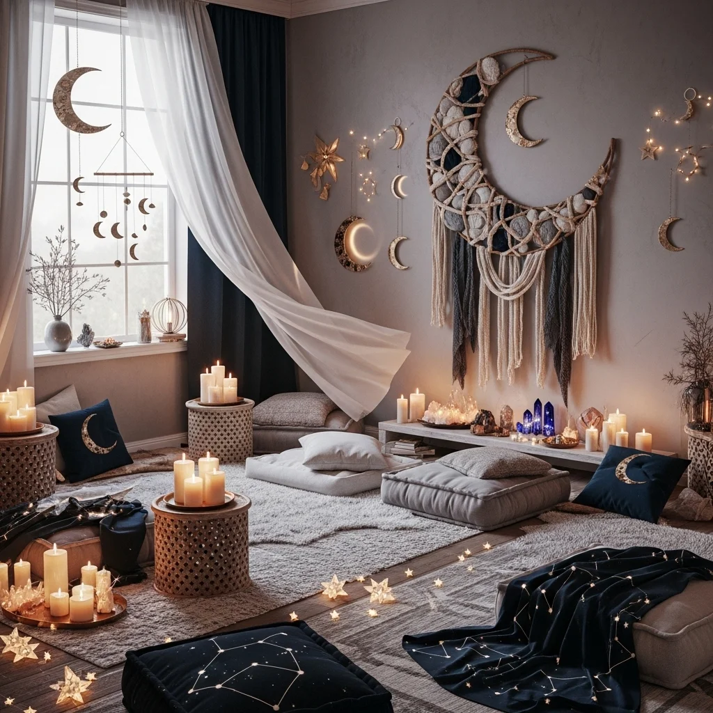 Lunar Serenity Haven with Moon Phase Accents