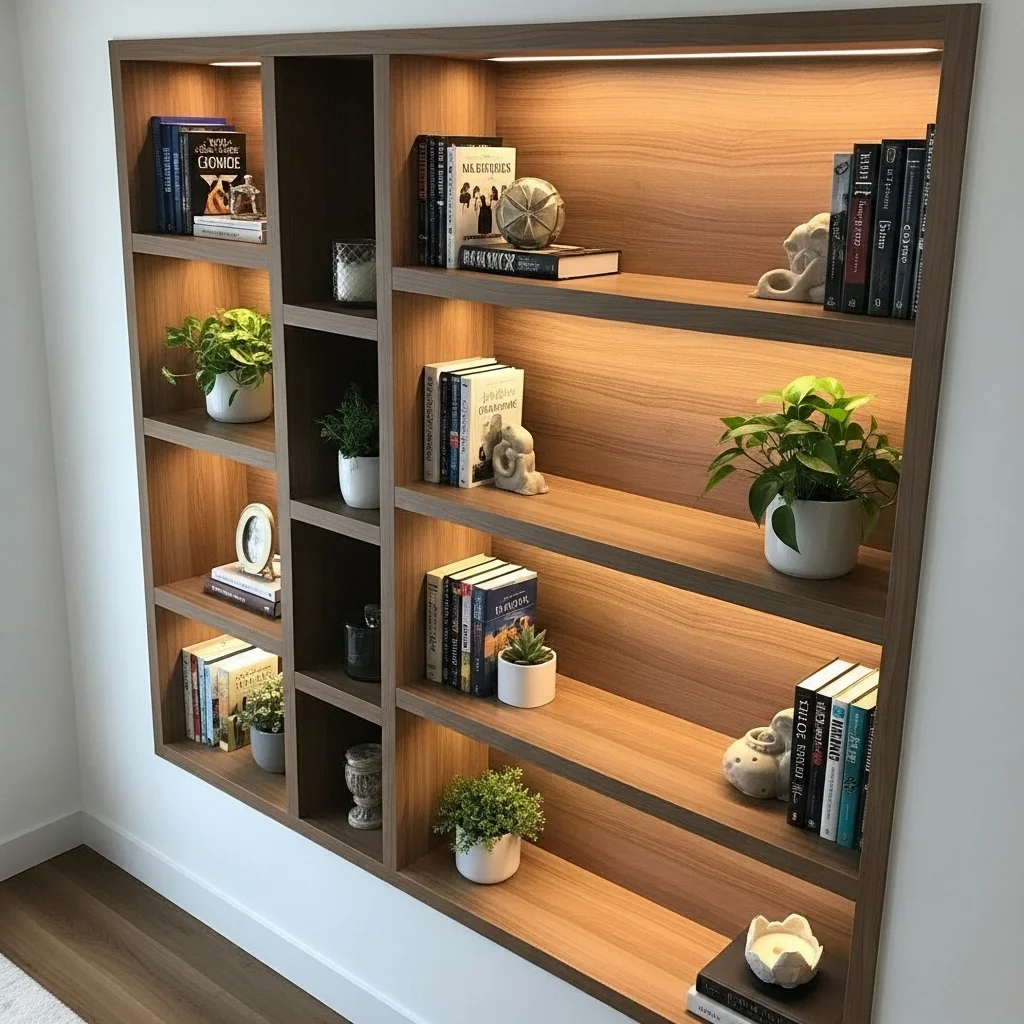 Recessed Wooden Wall Shelves