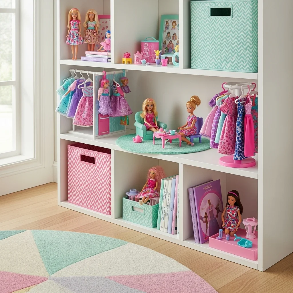  Repurpose a Bookshelf for Barbie Storage