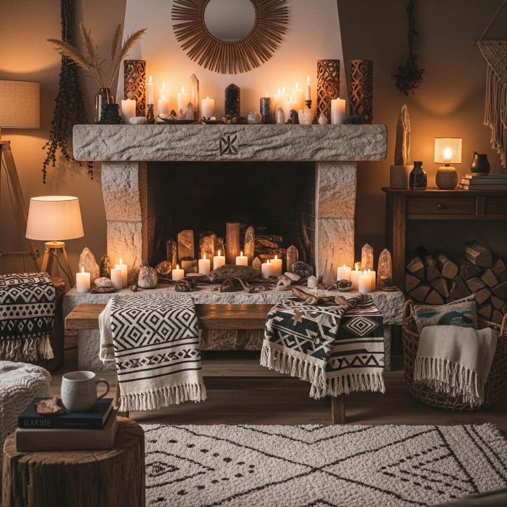 Runestone Fireplace Mantel with Nordic Charm