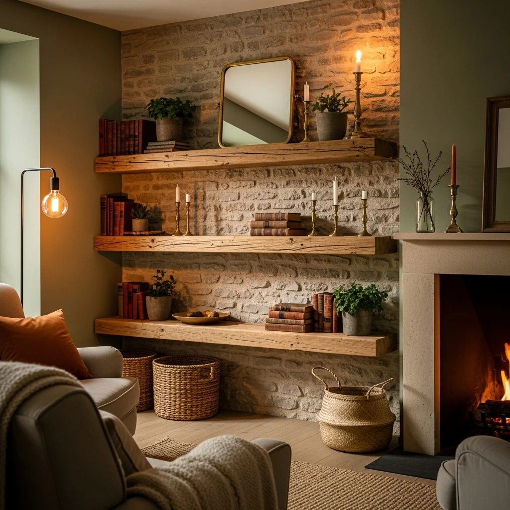  Rustic Floating Wooden Shelves