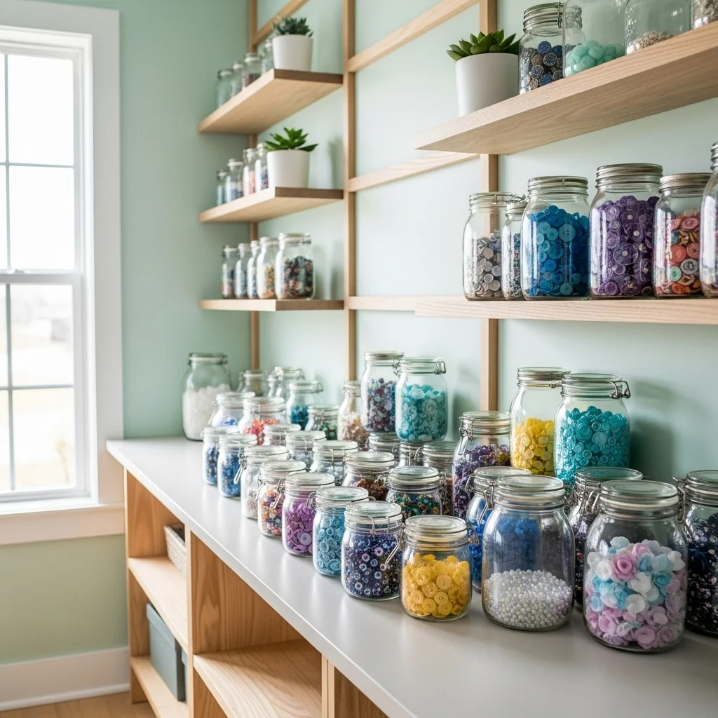  Use Clear Jars for Buttons, Beads, and Embellishments