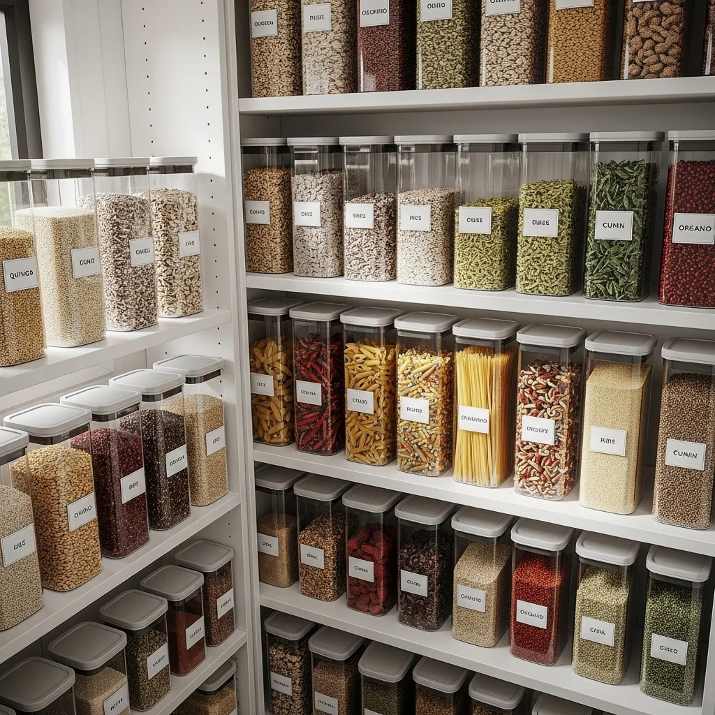 Use Clear, Labeled Pantry Containers