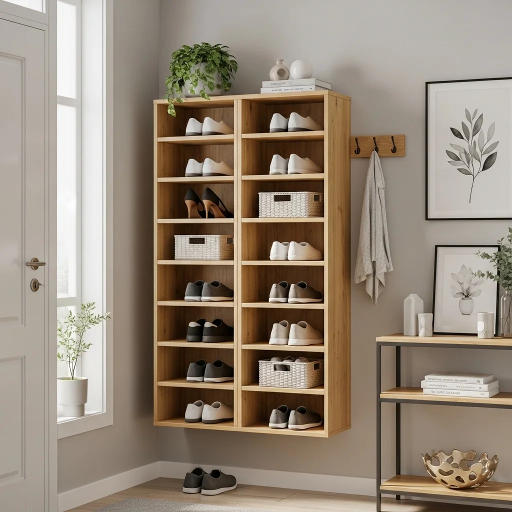 Wall-Mounted Wooden Shoe Rack Shelves