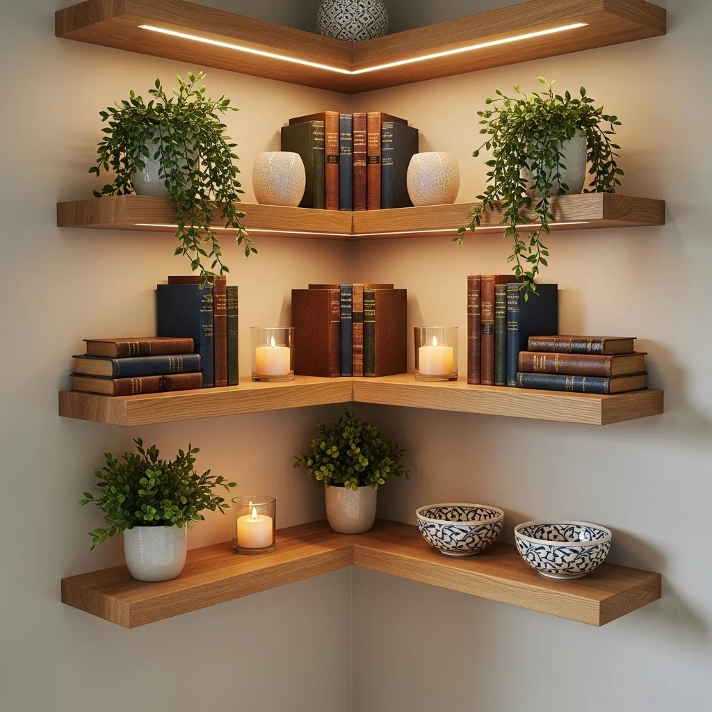 Wooden Corner Shelves