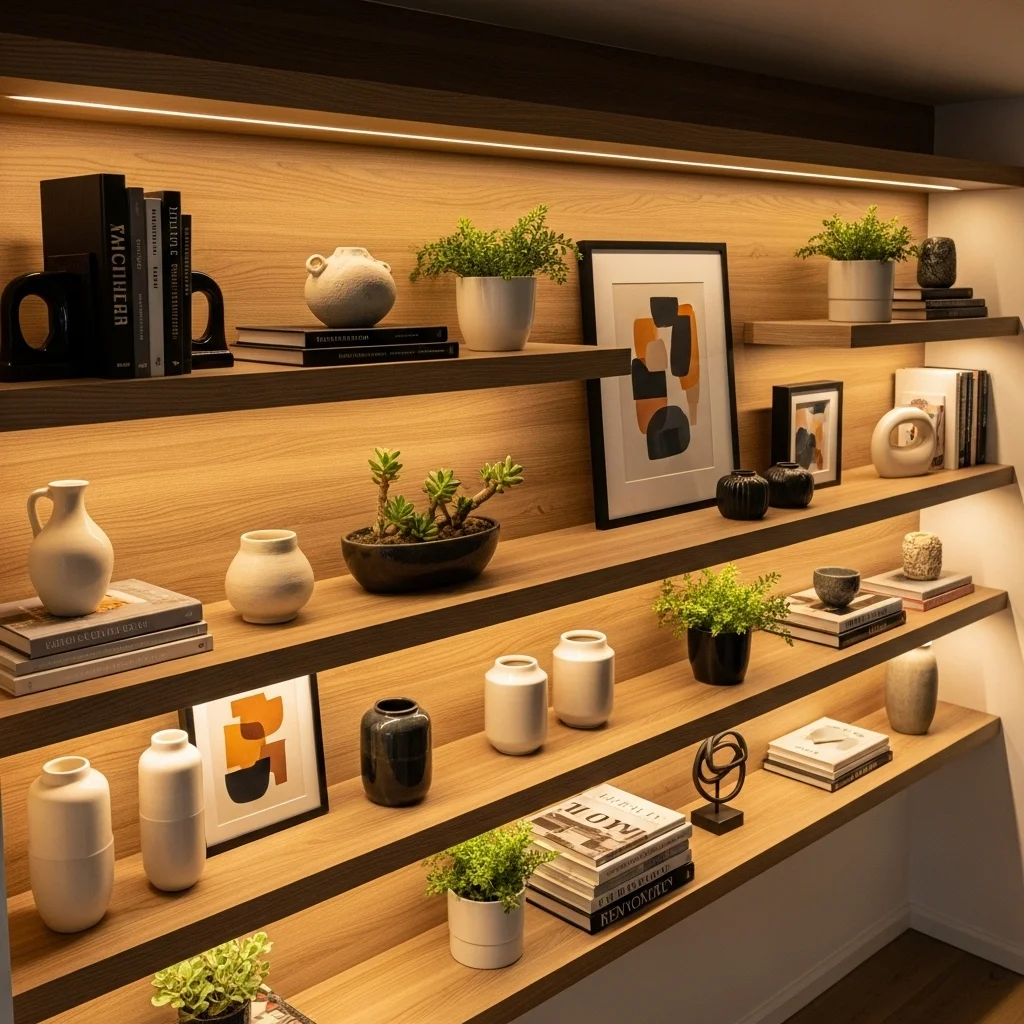 Wooden Shelves with Hidden Lighting
