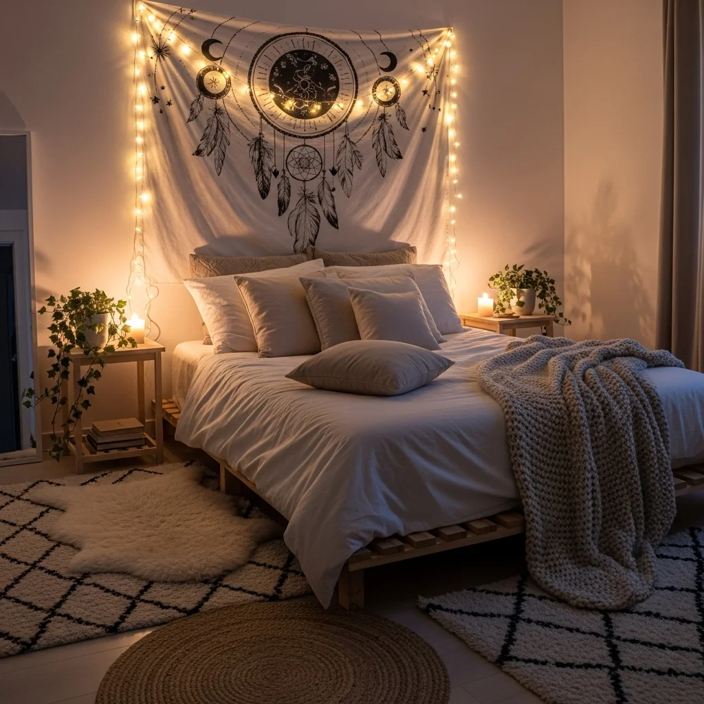 Add Fairy Lights to a Bedside Wall Hanging