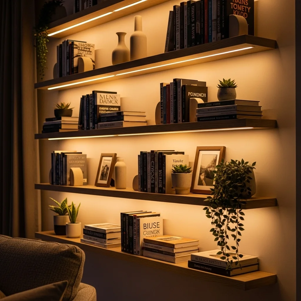 Add LED Strip Lighting Under Floating Shelves