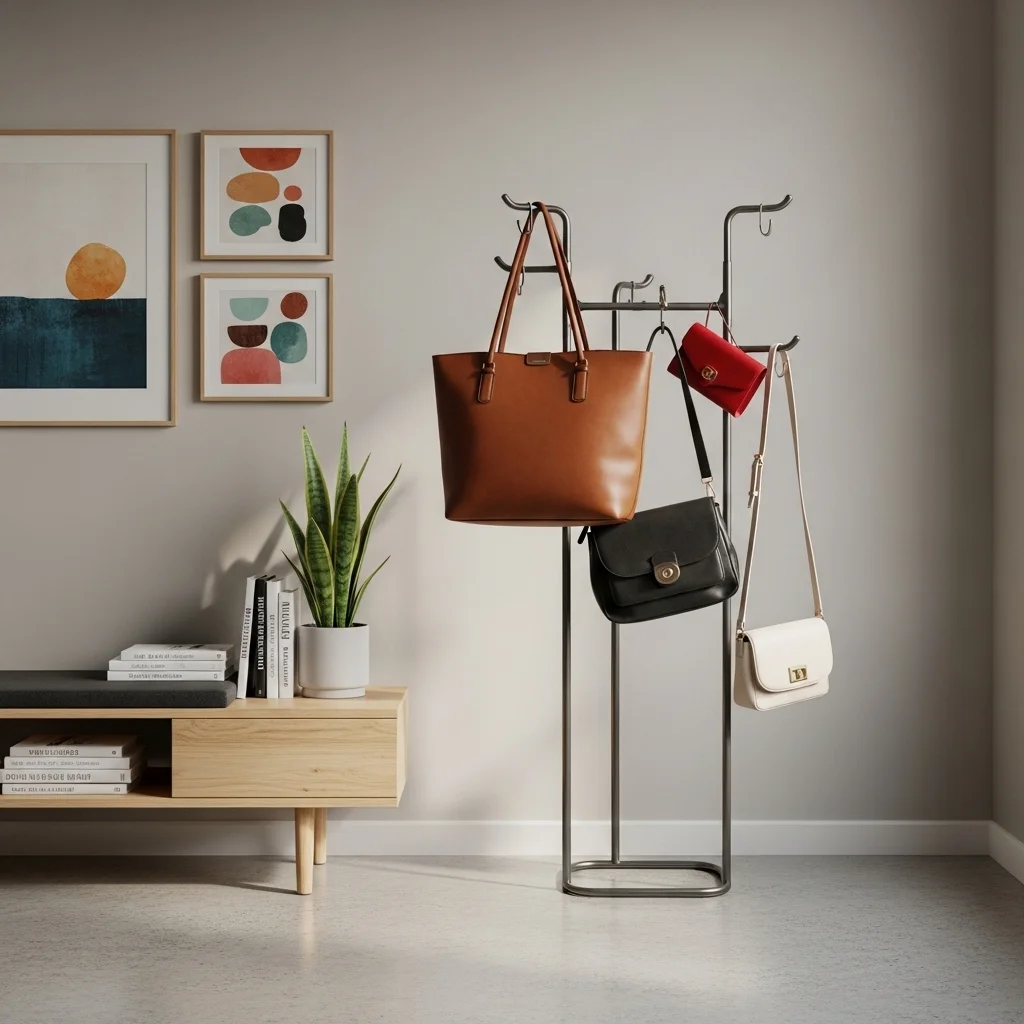 Add a Freestanding Coat Rack for Hanging Bags