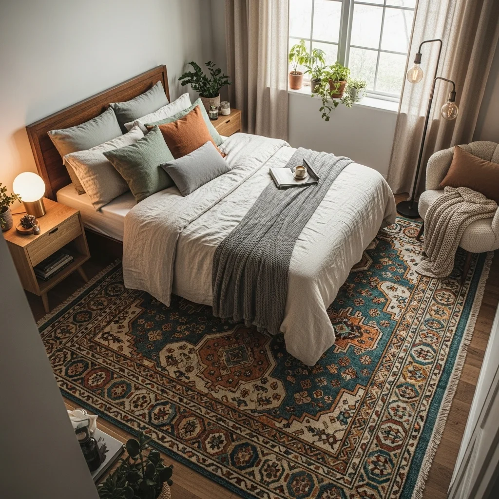 Add a Statement Rug Under the Bed