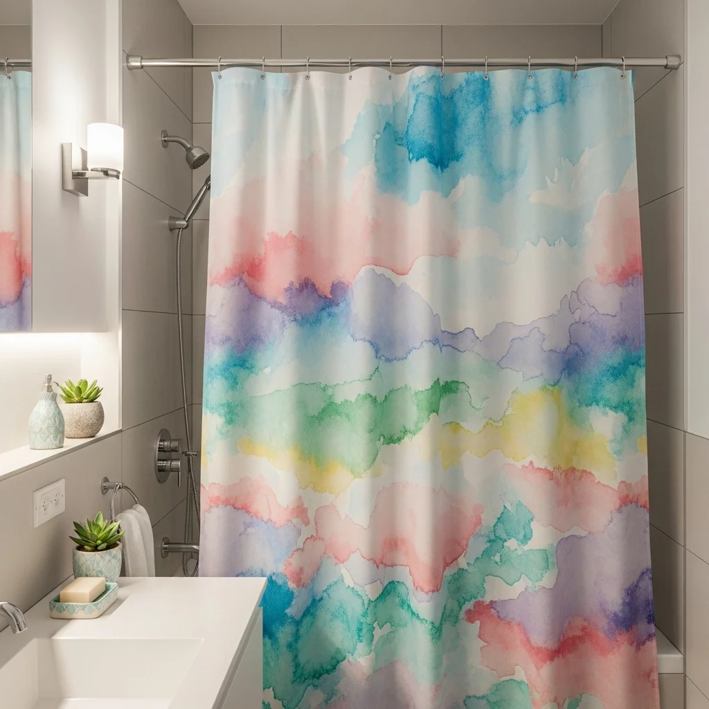 Add a Watercolor Print Curtain for Soft Artistic Flair
