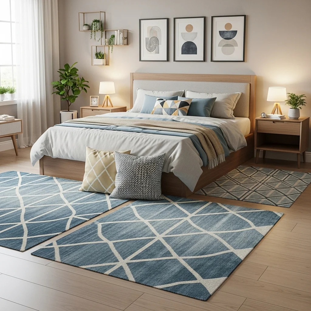  Blue and Cream Geometric Rugs