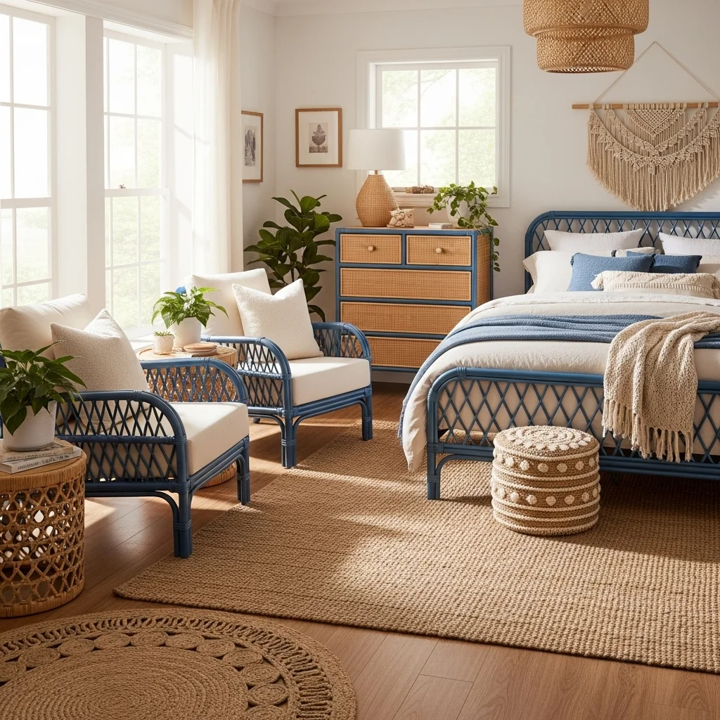 Blue and Cream Rattan Furniture