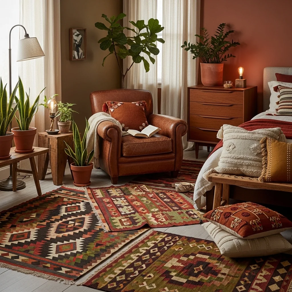  Bohemian Leather and Kilim Layer