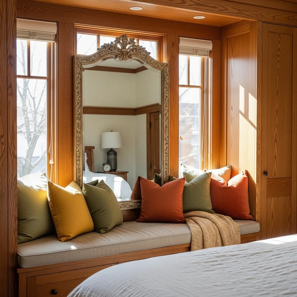  Built-In Window Bench with Trumeau Mirror