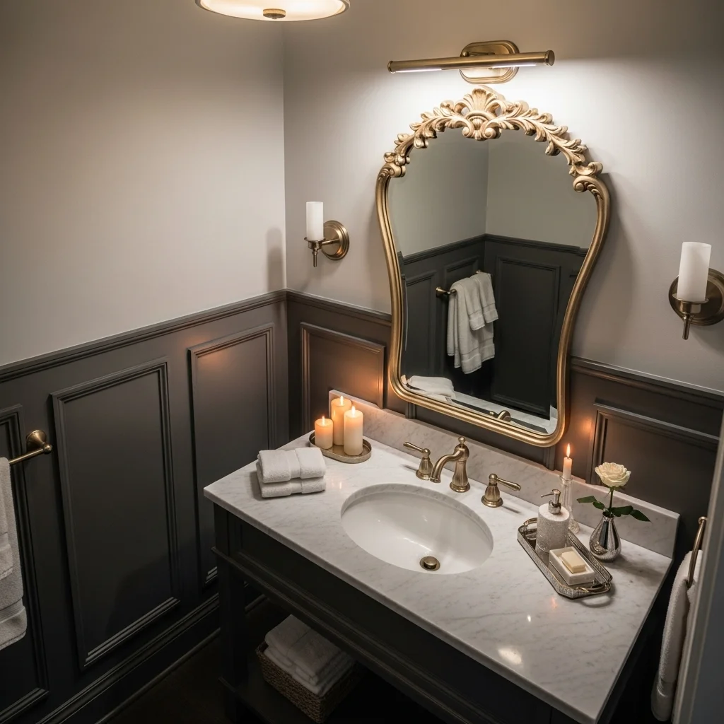 Classic Dark Grey Wainscoting Powder Room
