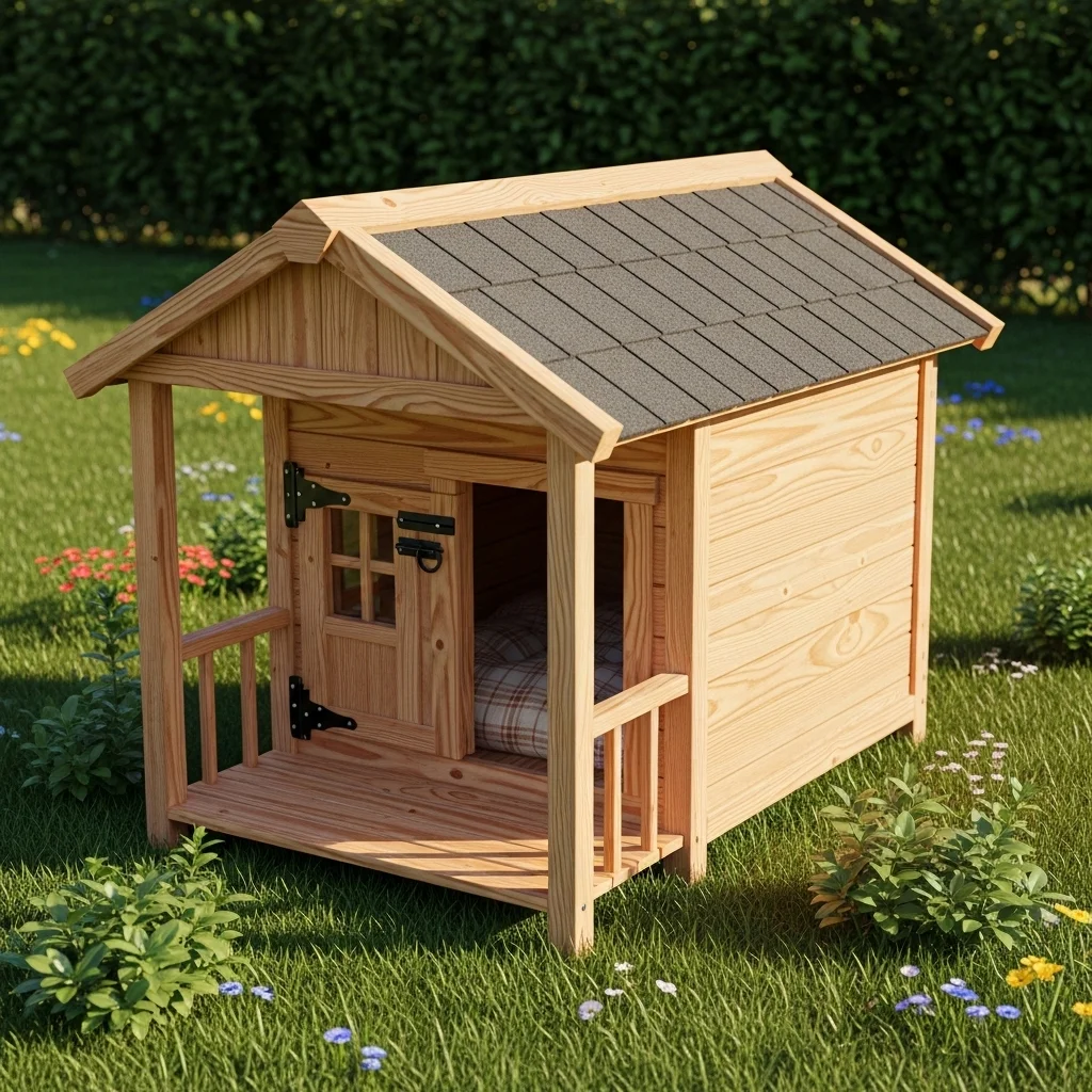 Classic Wooden Kennel with a Porch