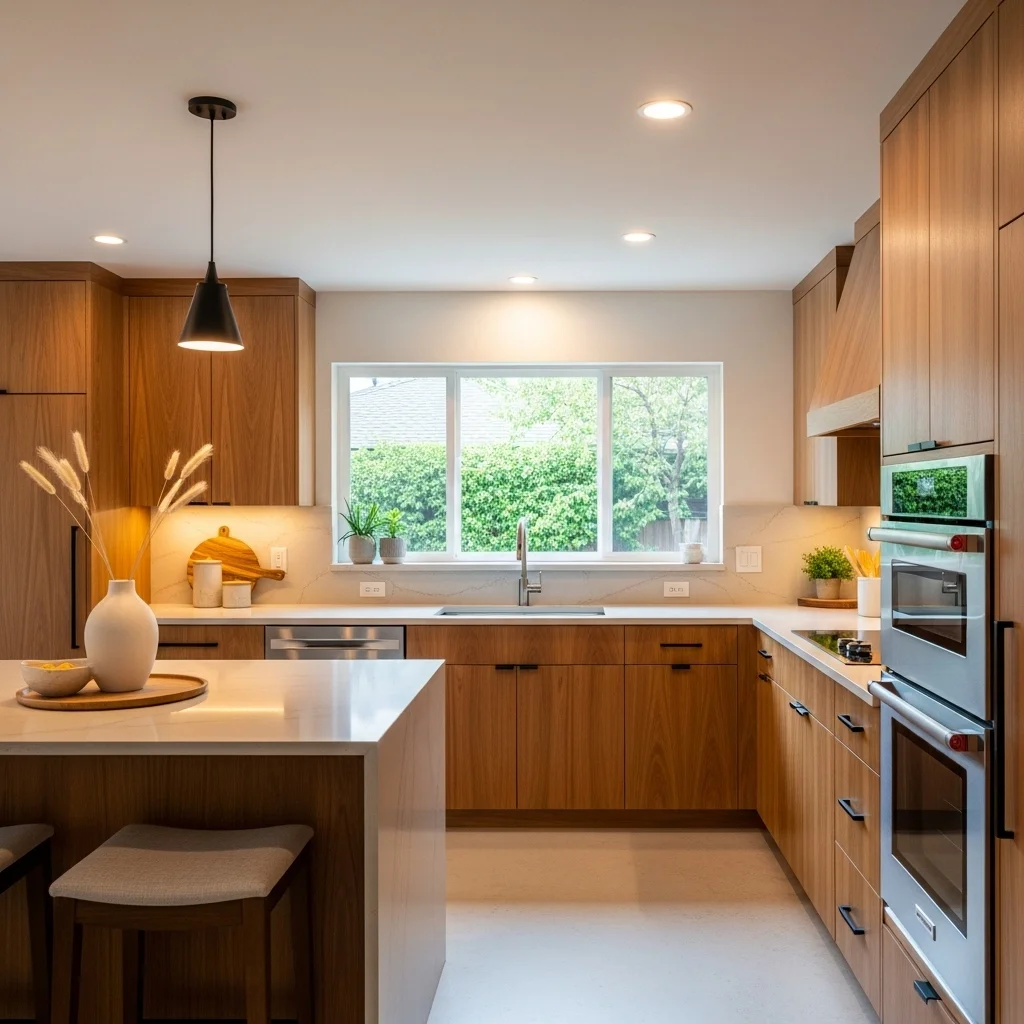 Clean, Simple Cabinetry with Natural Wood Accents