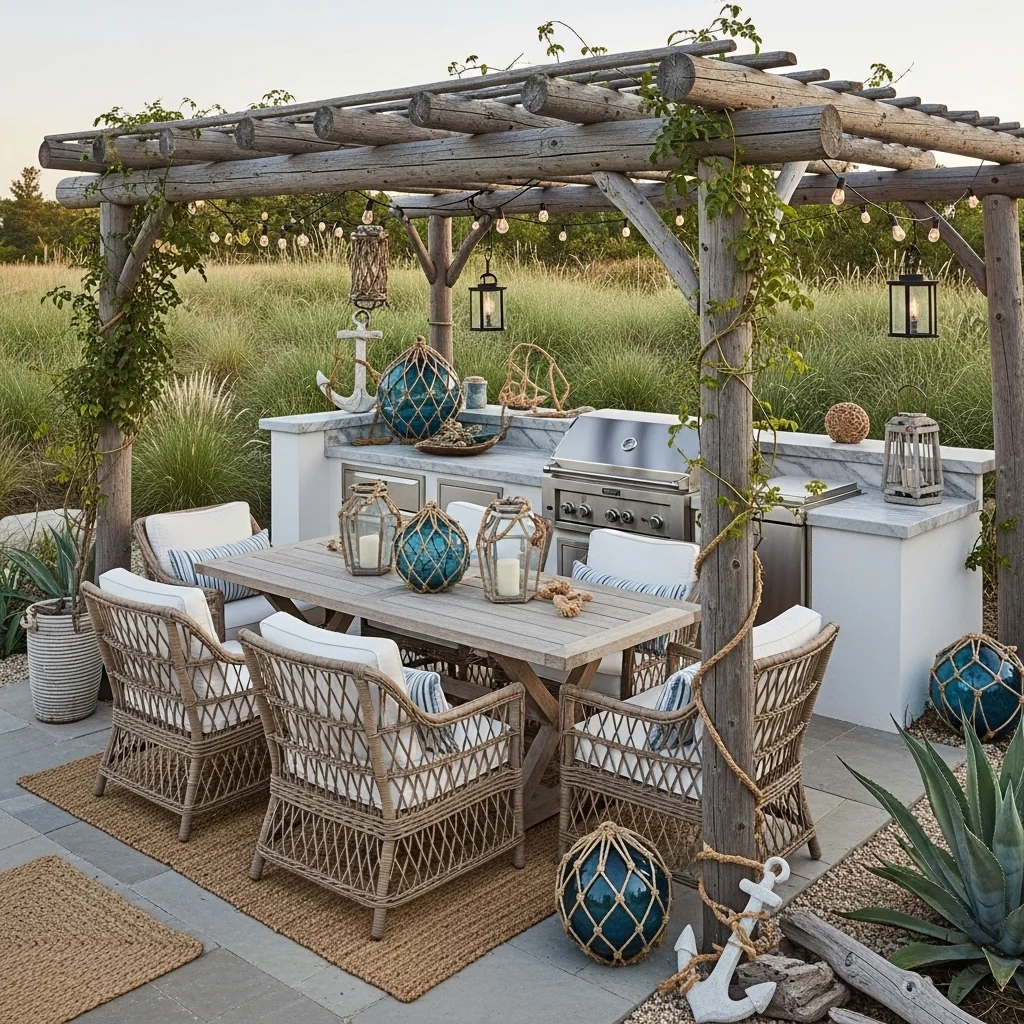  Coastal Chic Pergola-Covered Grill Haven