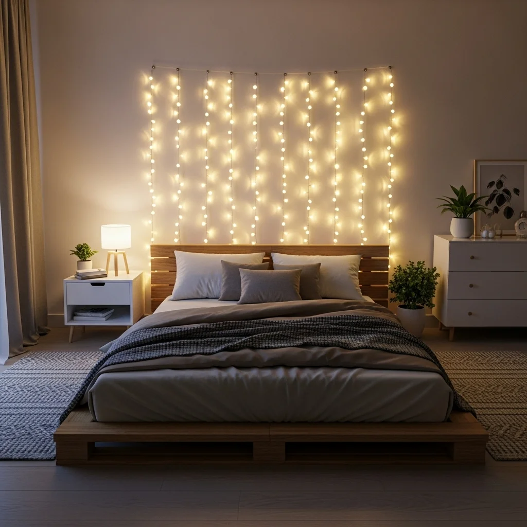  Create a Fairy Light Wall Behind the Bed