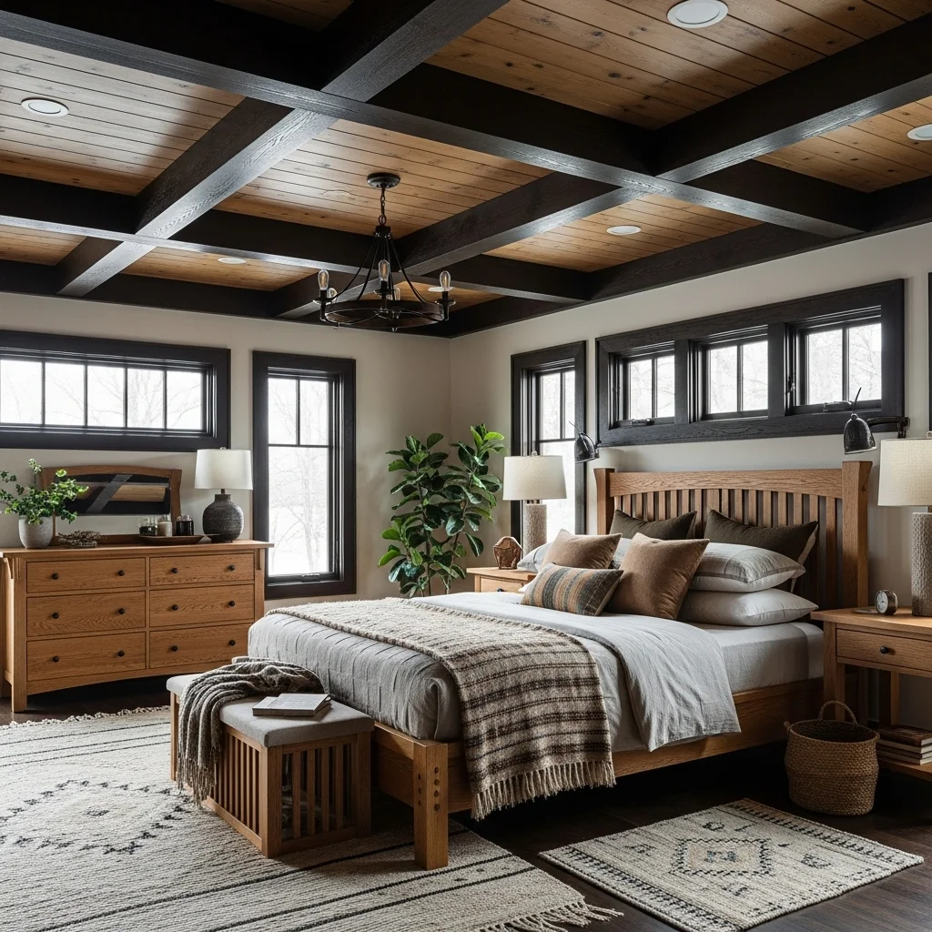 Dark Stained Beam and Plank Ceiling