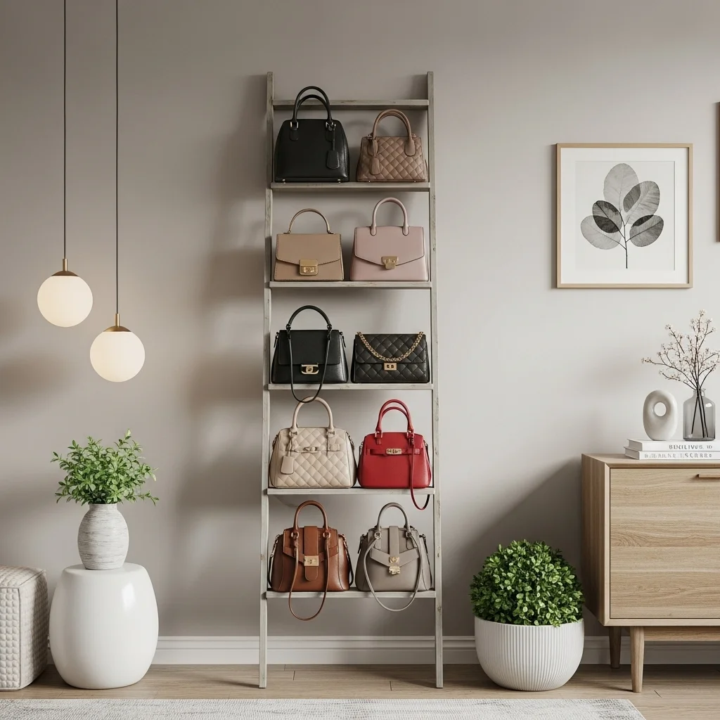 Display Purses on a Decorative Ladder