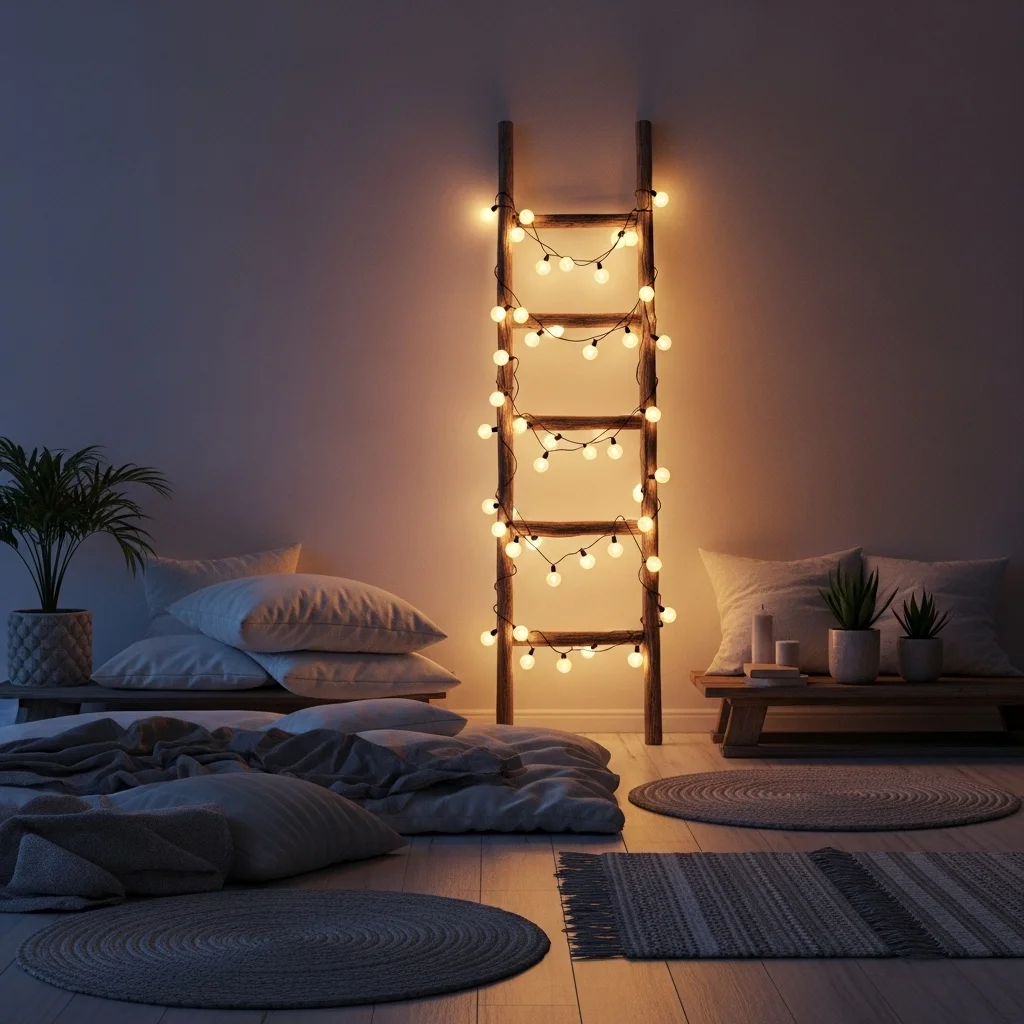  Drape Fairy Lights Over a Wooden Ladder